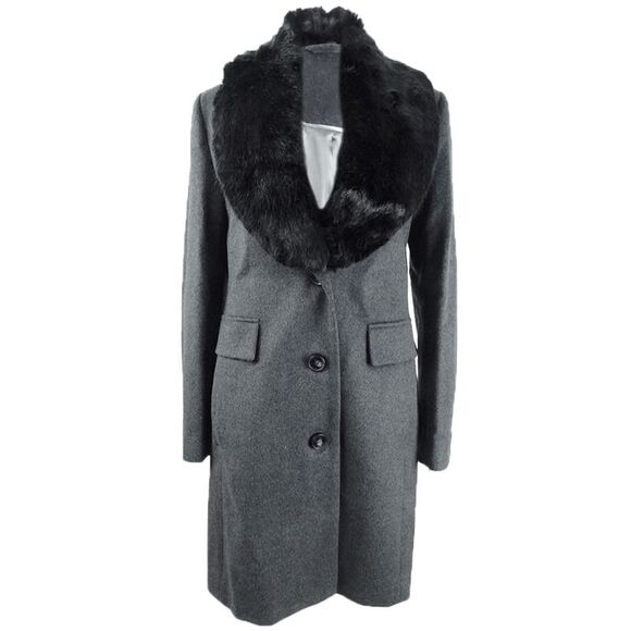 DKNY Women's Single-Breasted Faux-Fur Shawl Collar Coat - Charcoal - Picture 1 of 3